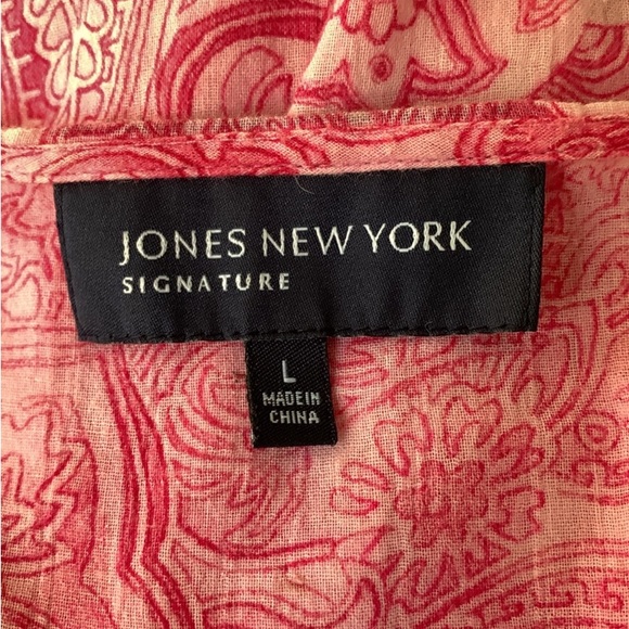Jones New York Tunic Blouse Boho long Sleeve paisley pink cotton light Women’s L - Picture 13 of 14